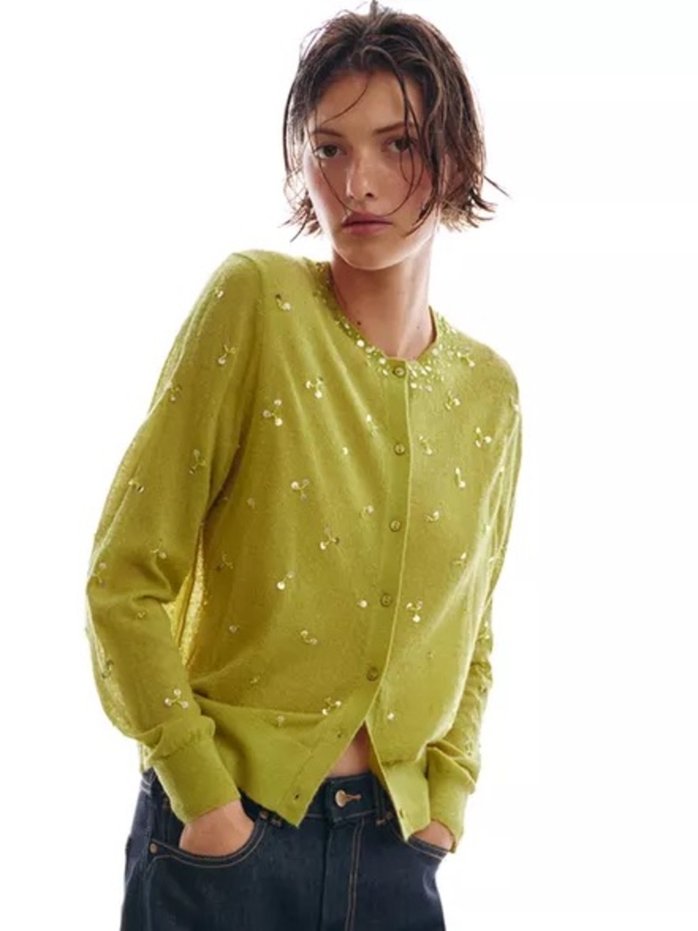 ZARA SEQUIN KNIT CARDIGAN - Picture 2 of 11